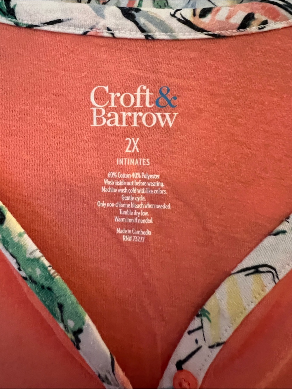 croft & barrow Coral V-Neck Beach Pajama Set with Capri Bottoms Size 2X - Picture 3 of 5